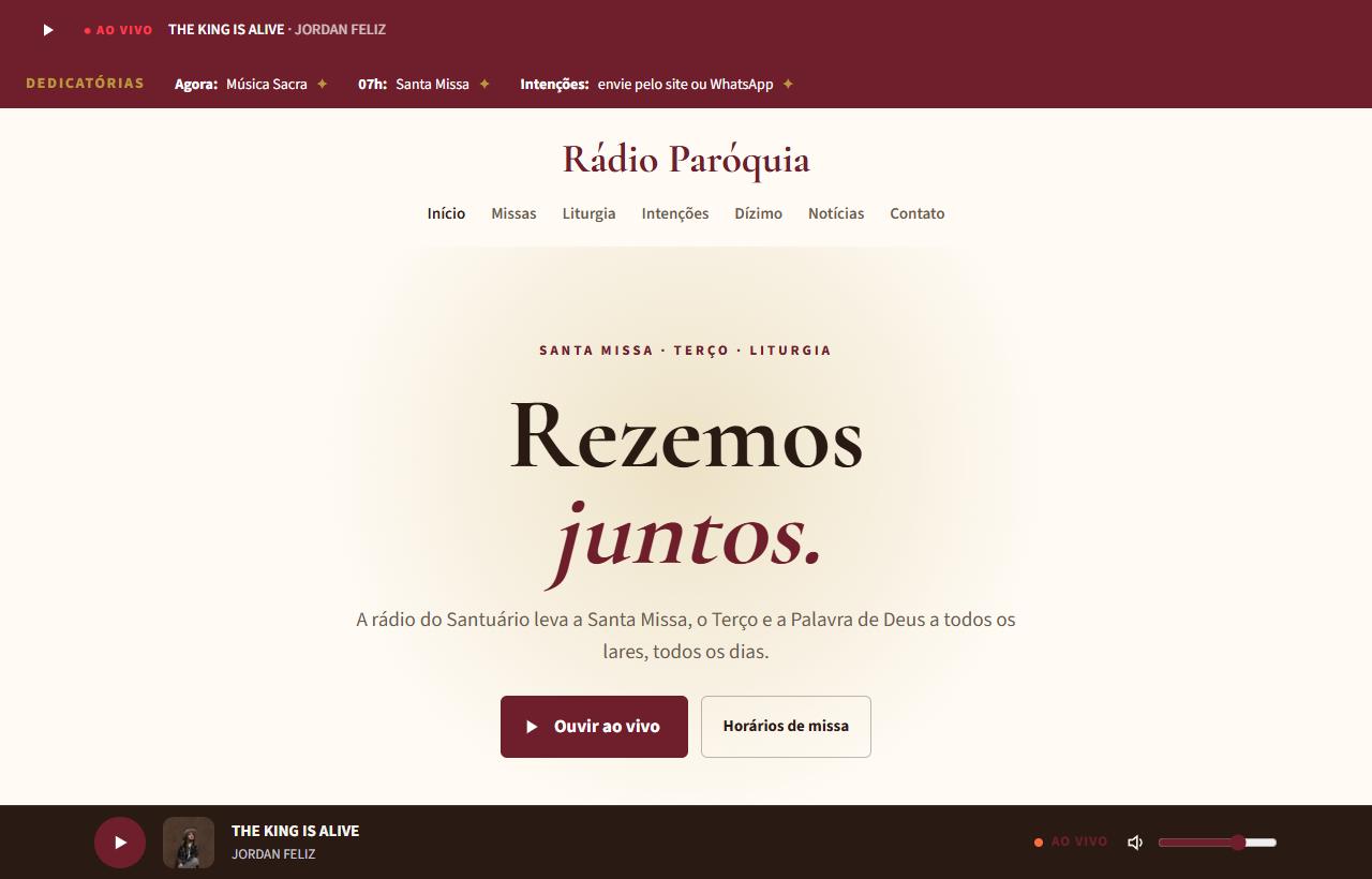 Página inicial do modelo Rádio Paróquia