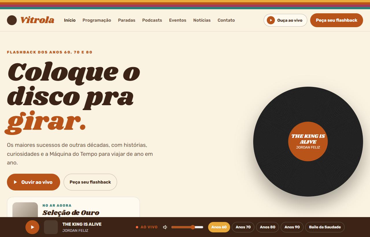 Página inicial do modelo Vitrola FM