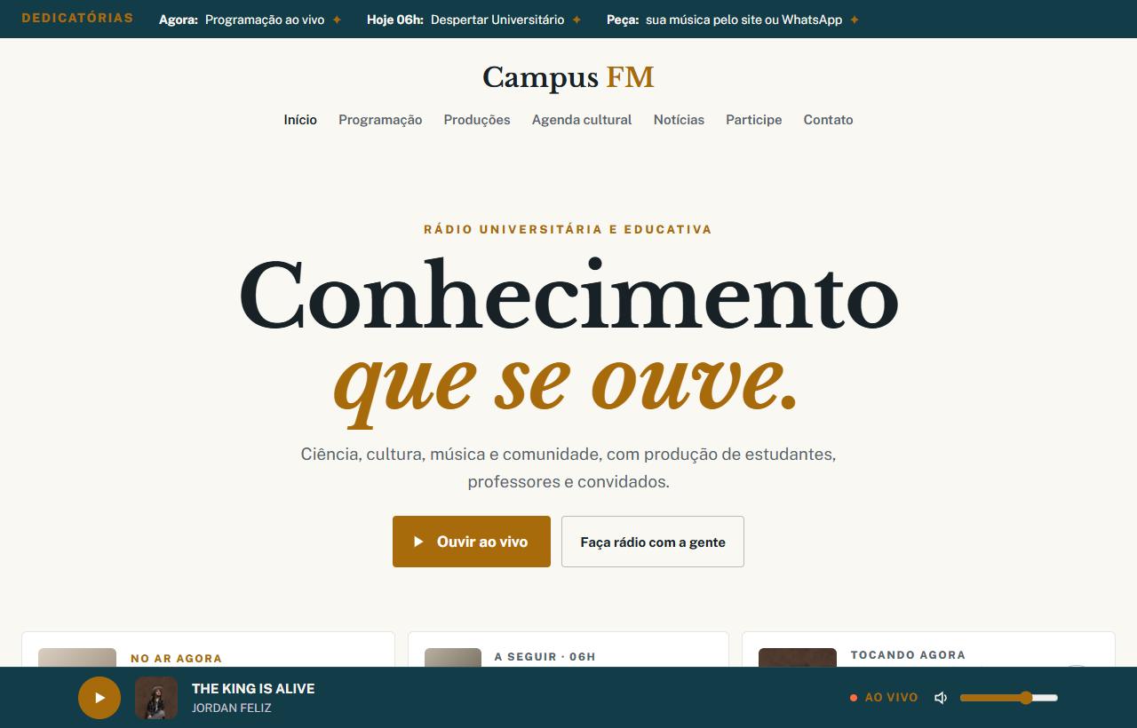 Página inicial do modelo Campus FM