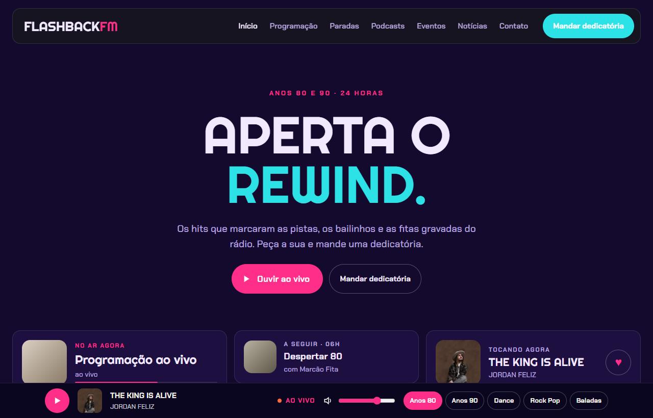 Página inicial do modelo Flashback FM