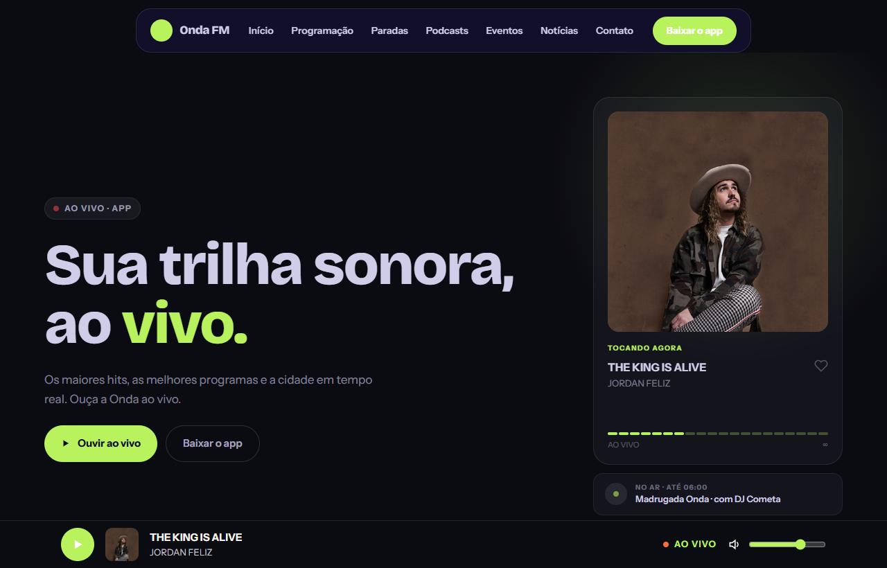 Página inicial do modelo Onda FM