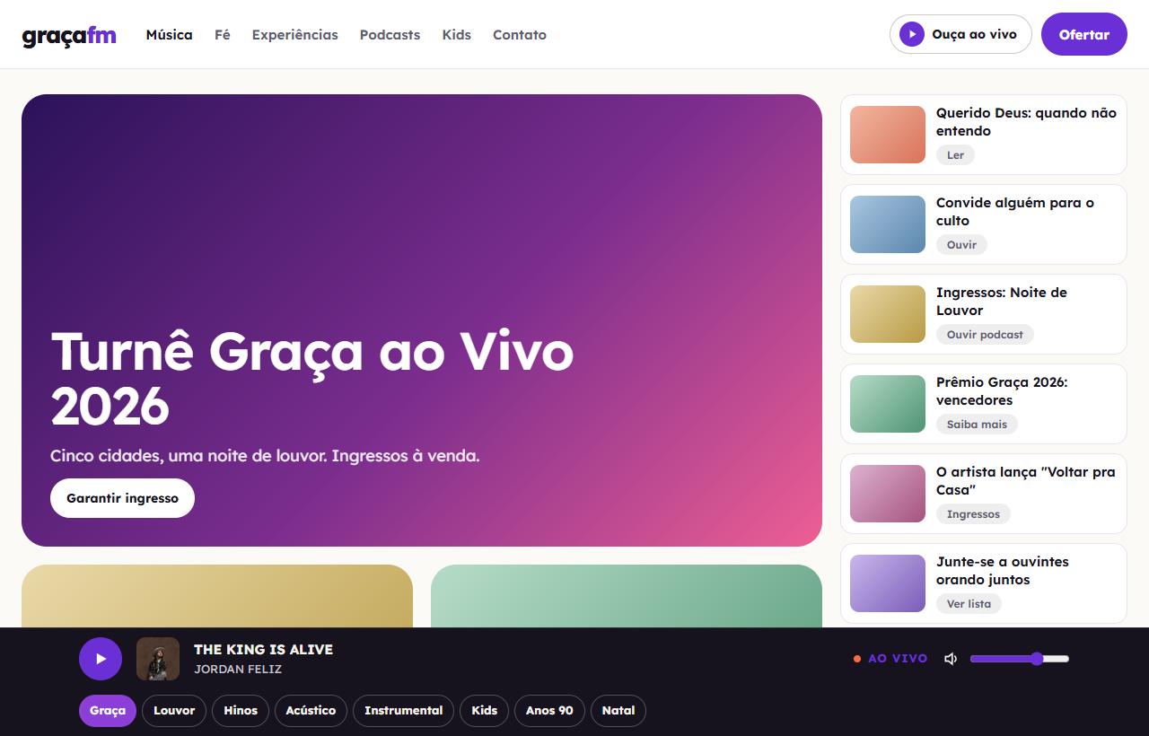 Página inicial do modelo Graça FM